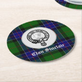 Clan Sinclair Tartan & Wappen Abzeichen Runder Pappuntersetzer (Angewinkelt)
