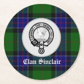 Clan Sinclair Tartan & Wappen Abzeichen Runder Pappuntersetzer (Vorderseite)