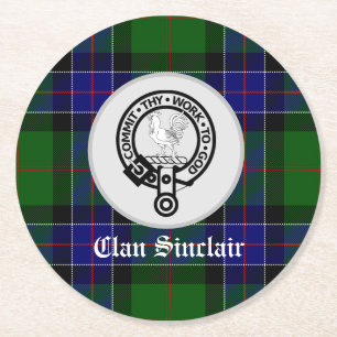 Clan Sinclair Tartan & Wappen Abzeichen Runder Pappuntersetzer