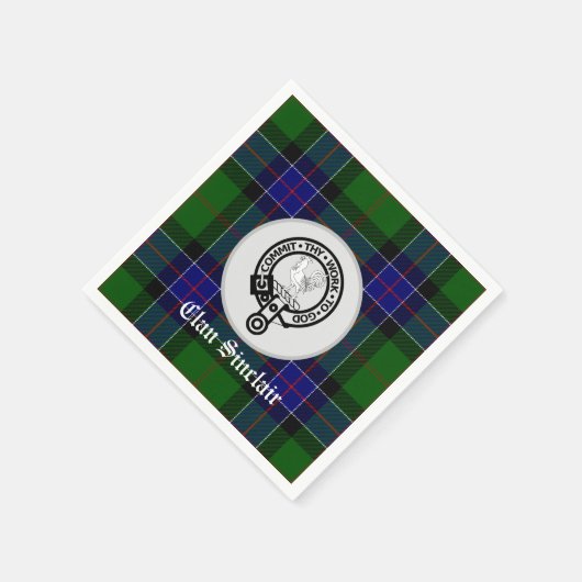 Clan Sinclair Tartan & Wappen Abzeichen Serviette (Ecke)
