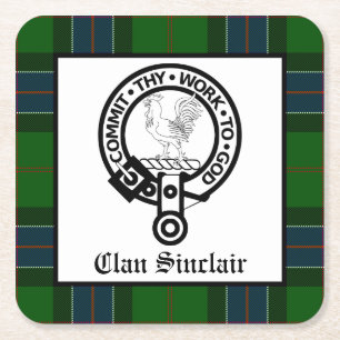 Clan Sinclair Wappen Abzeichen und Tartan Rechteckiger Pappuntersetzer