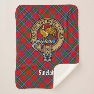 Clan Sinclair-Wappen auf rotem Tartan Sherpadecke
