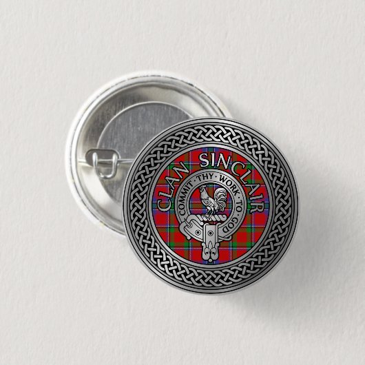 Clan Sinclair Wappen & Tartan Knot Button (Vorne & Hinten)