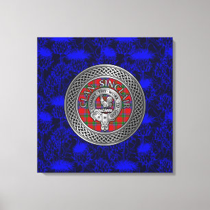 Clan Sinclair Wappen & Tartan Knot on Thistle Leinwanddruck