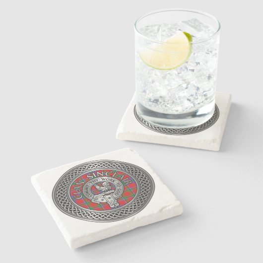 Clan Sinclair Wappen & Tartan Knot Steinuntersetzer (Seitenansicht)