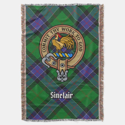 Clan Sinclair-Wappen über Hunting Tartan Decke (Vorderseite Vertikal)