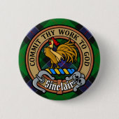 Clan Sinclair Wappen über Jagd Tartan Button (Vorderseite)