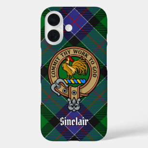 Clan Sinclair Wappen über Jagd Tartan iPhone 16 Hülle