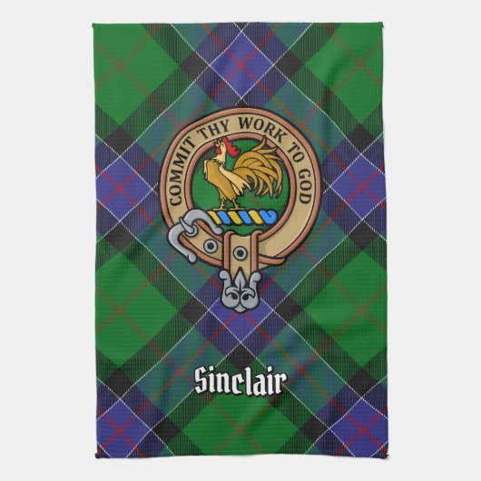 Clan Sinclair Wappen über Jagd Tartan Geschirrtuch (Vertikal)