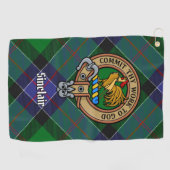 Clan Sinclair Wappen über Jagd Tartan Golfhandtuch (Horizontal)