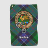 Clan Sinclair Wappen über Jagd Tartan Golfhandtuch (Vorderseite)