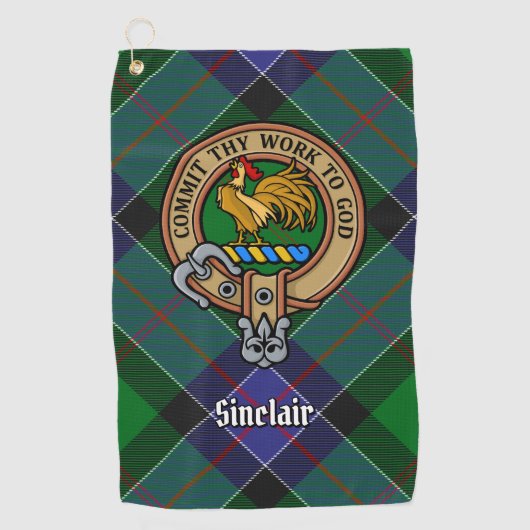 Clan Sinclair Wappen über Jagd Tartan Golfhandtuch (Vorderseite)