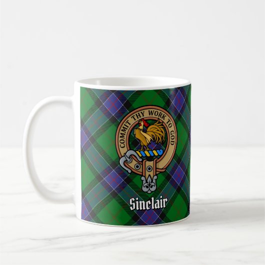 Clan Sinclair Wappen über Jagd Tartan Kaffeetasse (Links)