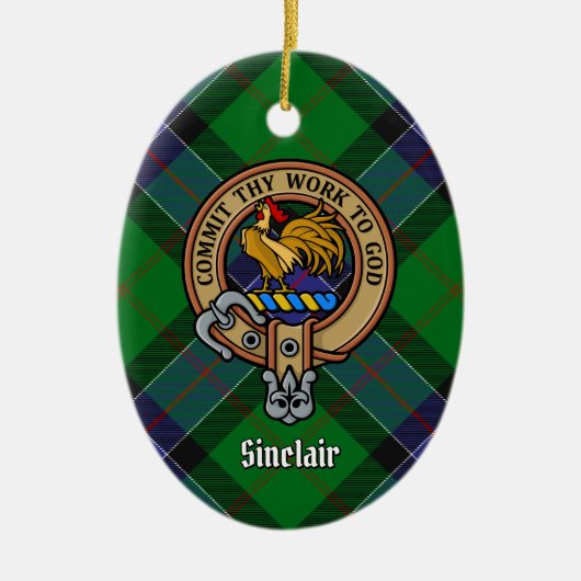 Clan Sinclair Wappen über Jagd Tartan Keramik Ornament (Vorne)