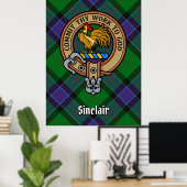 Clan Sinclair Wappen über Jagd Tartan Poster (Heimbüro)