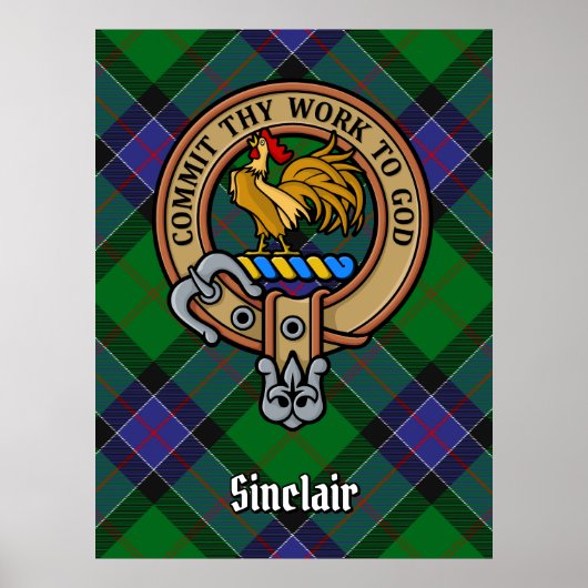 Clan Sinclair Wappen über Jagd Tartan Poster (Vorne)