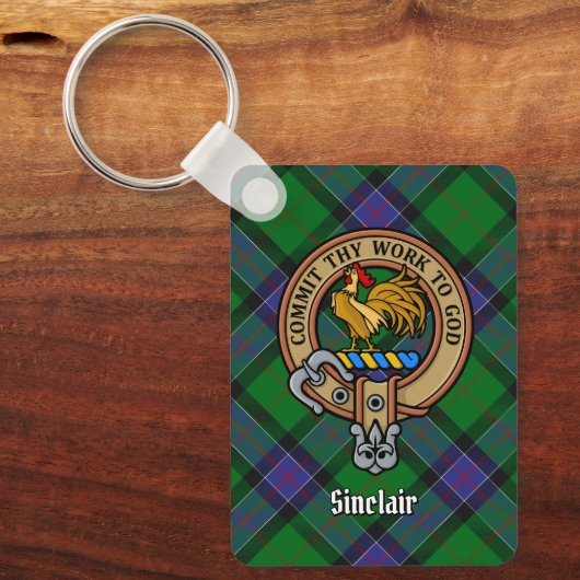 Clan Sinclair Wappen über Jagd Tartan Schlüsselanhänger (Vorderseite)