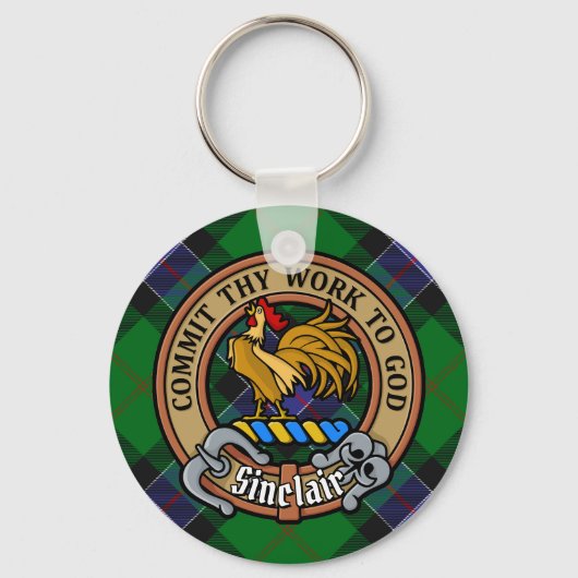 Clan Sinclair Wappen über Jagd Tartan Schlüsselanhänger (Vorderseite)