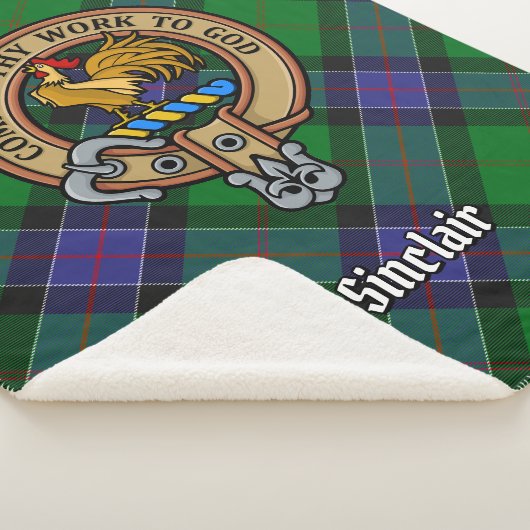 Clan Sinclair Wappen über Jagd Tartan Sherpadecke (3/4)