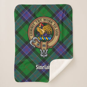 Clan Sinclair Wappen über Jagd Tartan Sherpadecke