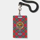 Clan Sinclair Wappen über Red Tartan Ausweis (Vorderseite mit Lanyard)