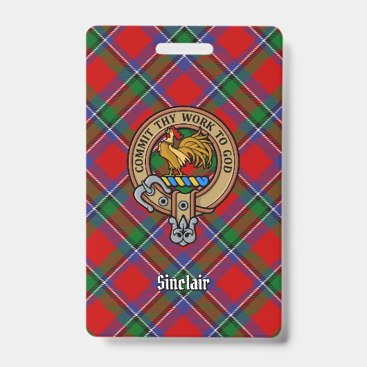 Clan Sinclair Wappen über Red Tartan Ausweis (Vorderseite)