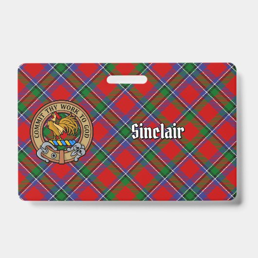 Clan Sinclair Wappen über Red Tartan Ausweis (Vorderseite)