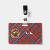 Clan Sinclair Wappen über Red Tartan Ausweis (Vorderseite mit Clip)
