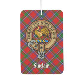 Clan Sinclair Wappen über Red Tartan Autolufterfrischer (Vorderseite)