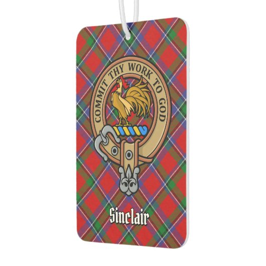 Clan Sinclair Wappen über Red Tartan Autolufterfrischer (Links)