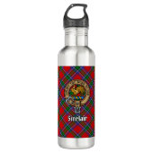 Clan Sinclair Wappen über Red Tartan Edelstahlflasche (Vorderseite)