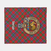 Clan Sinclair Wappen über Red Tartan Fleecedecke (Vorderseite (Horizontal))