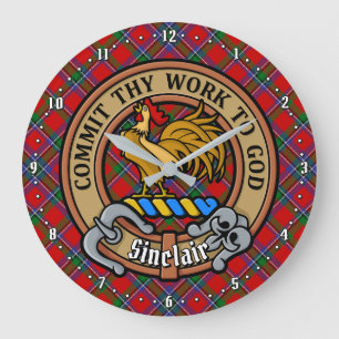 Clan Sinclair Wappen über Red Tartan Große Wanduhr