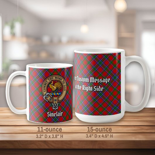 Clan Sinclair Wappen über Red Tartan Kaffeetasse