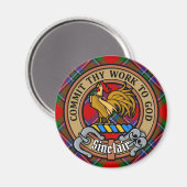 Clan Sinclair Wappen über Red Tartan Magnet (Vorderseite/Rückseite)