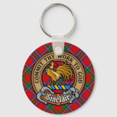 Clan Sinclair Wappen über Red Tartan Schlüsselanhänger (Vorderseite)