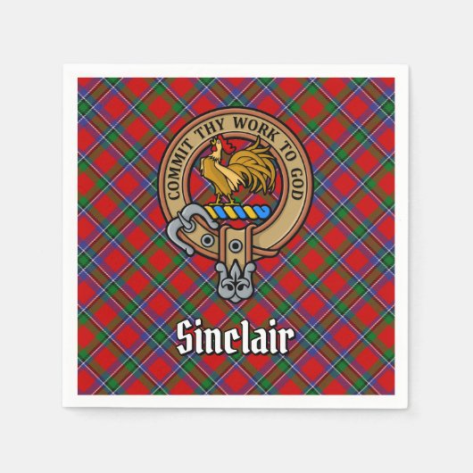Clan Sinclair Wappen über Red Tartan Serviette (Vorderseite)