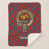 Clan Sinclair Wappen über Red Tartan Sherpadecke (Vorderseite)