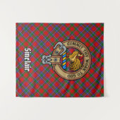 Clan Sinclair Wappen über Red Tartan Wandteppich (Vorderseite (Horizontal))