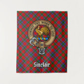 Clan Sinclair Wappen über Red Tartan Wandteppich (Vorderseite)
