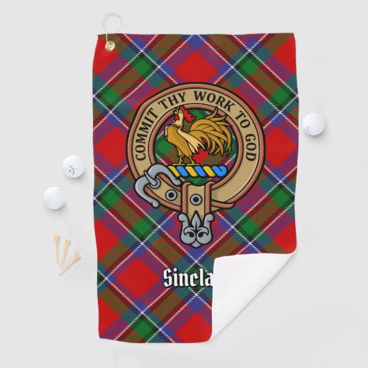 Clan Sinclair Wappen über Tartan Golfhandtuch (Insitu)
