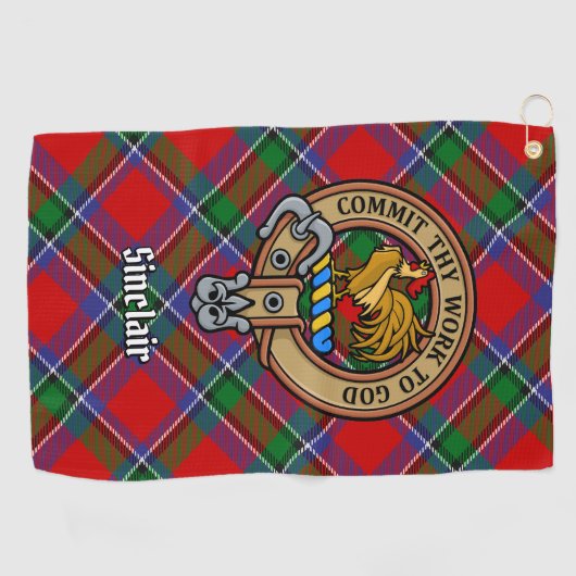 Clan Sinclair Wappen über Tartan Golfhandtuch (Horizontal)
