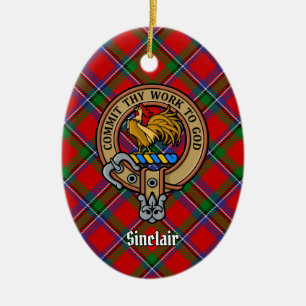 Clan Sinclair Wappen über Tartan Keramik Ornament