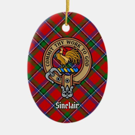 Clan Sinclair Wappen über Tartan Keramik Ornament (Vorne)