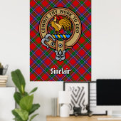 Clan Sinclair Wappen über Tartan Poster (Heimbüro)