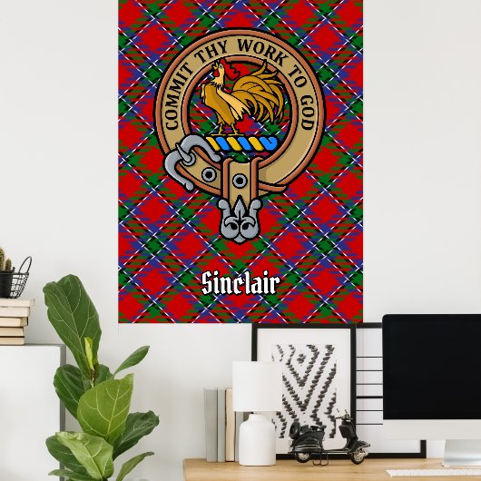 Clan Sinclair Wappen über Tartan Poster (Heimbüro)