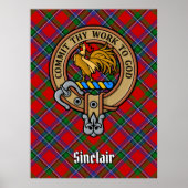 Clan Sinclair Wappen über Tartan Poster (Vorne)