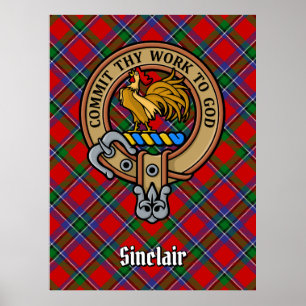 Clan Sinclair Wappen über Tartan Poster