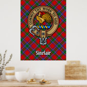 Clan Sinclair Wappen über Tartan Poster (Küche)