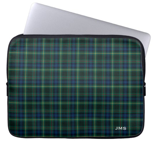 Clan Stewart Hunting Tartan Green Kariert Monogram Laptopschutzhülle (Vorderseite)